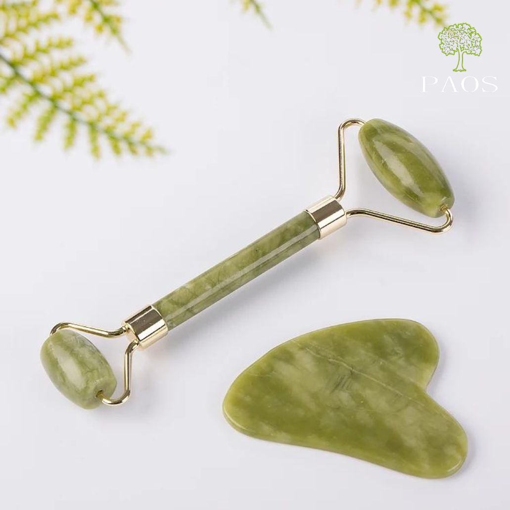 Jade Roller und Gua Sha Stein Set: Gesichts- und Nackenmassage für strahlende Haut - paos-naturkosmetik