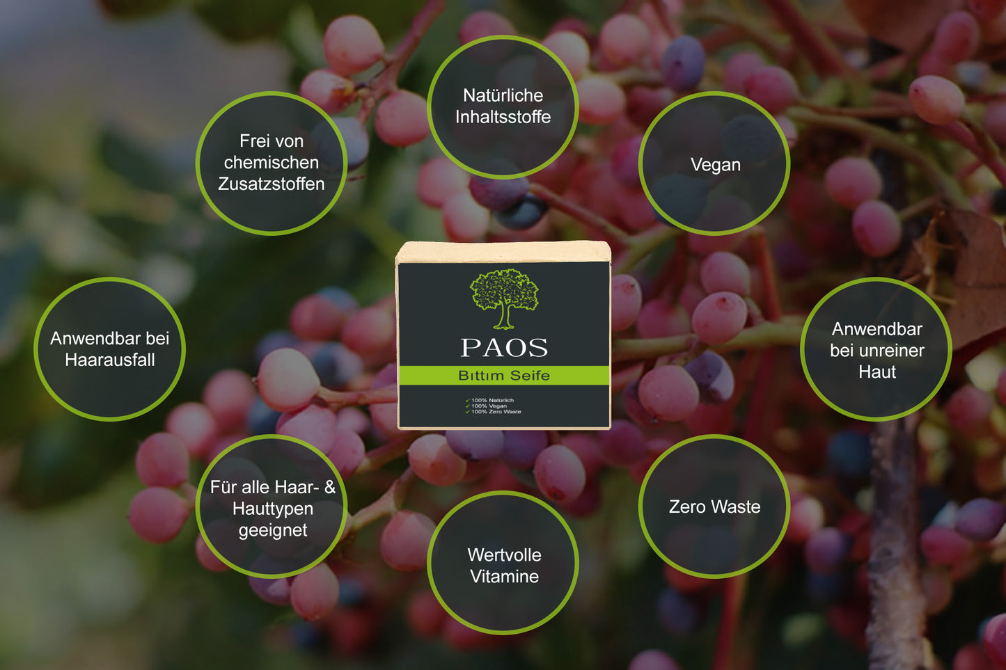 Grüne Bittim Seife ca.140g, empfohlen bei Haarausfall - paos-naturkosmetik