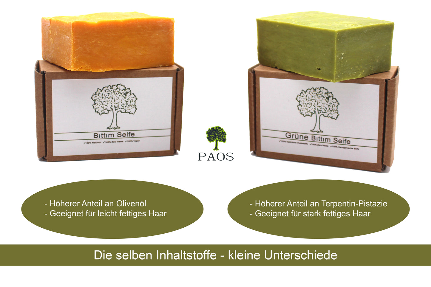 Grüne Bittim Seife ca.140g, empfohlen bei Haarausfall - paos-naturkosmetik