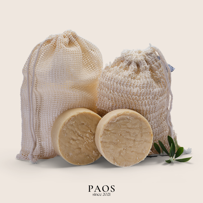 2x Ziegenmilchseife Set, inkl. Sisal Seifensäckchen und Reisebeutel ca.300g, empfohlen bei Akne, Pickel und Mitesser - paos-naturkosmetik