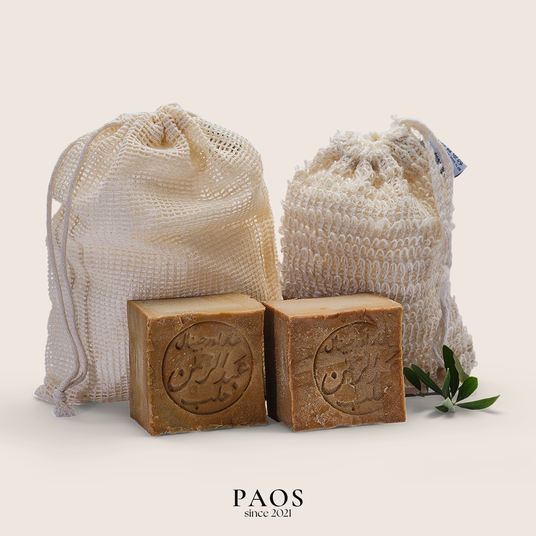 2x Original Aleppo Seife Set, 90% Olivenöl 10% Lorbeeröl ca.360g, inkl. Sisal Seifensäckchen + gratis Reisebeutel, empfohlen bei Schuppenflechten, Neurodermitis, Akne, Pickel und Mitesser