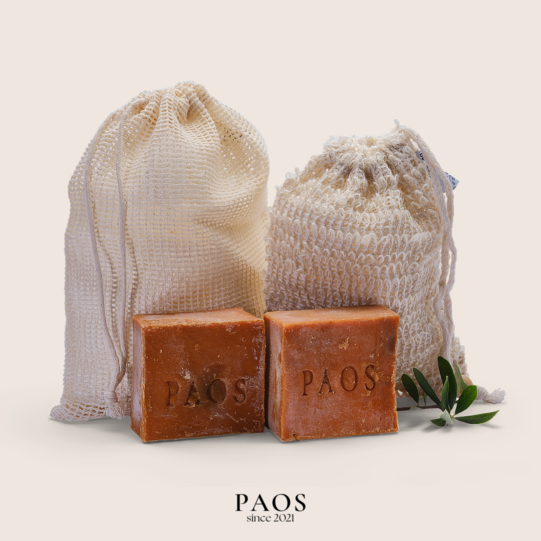 2x Schwefelseife Set, Sisal Seifensäckchen + Reisebeutel ca.280g, empfohlen bei Akne, Pickel, Haarverlust, Psoriasis und Neurodermitis - paos-naturkosmetik