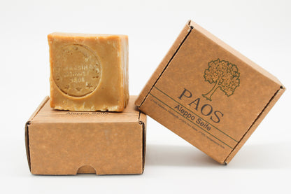 2x Original Aleppo Seife Set ca.360g, 60% Olivenöl 40% Lorbeeröl, empfohlen bei Schuppenflechten, Neurodermitis, Akne, Pickel und Mitesser, inkl. Sisal Seifensäckchen und Reisebeutel - paos-naturkosmetik
