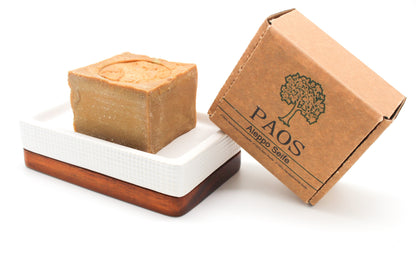 2x Original Aleppo Seife Set ca.360g, 60% Olivenöl 40% Lorbeeröl, empfohlen bei Schuppenflechten, Neurodermitis, Akne, Pickel und Mitesser, inkl. Sisal Seifensäckchen und Reisebeutel - paos-naturkosmetik